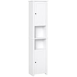 HOMCOM 67” Wood Free Standing Bathroom Linen Tower Storage Cabinet - White
