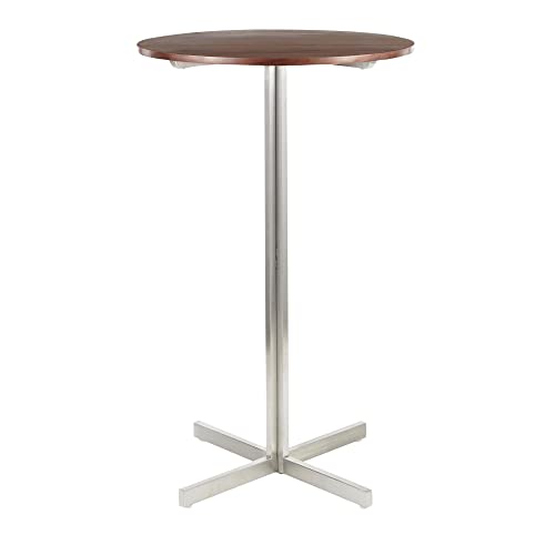 Lumisource Modern Home Decorative Furniture Fuji Contemporary Round Bar Table In Stainless Steel With Walnut Wood Top #TOP4