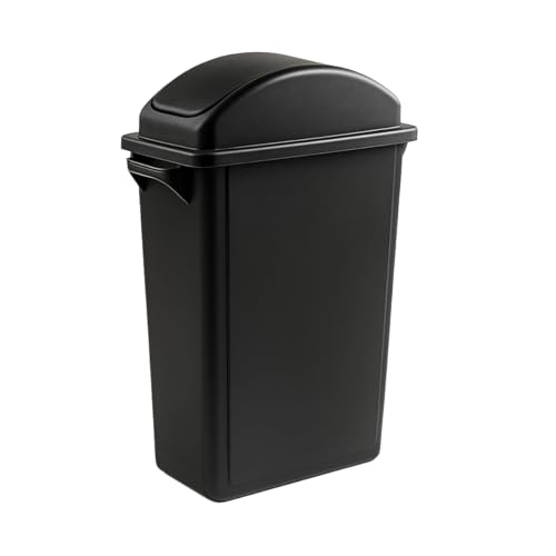Image of 16 Gallon Slim Rectangular Garbage Can with Dome Swing Lid - Black