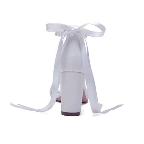 Image of Pearl Wedding Shoes Open Toe Block Heel Wedding Sandals Chunky Heel Bridal Shoes