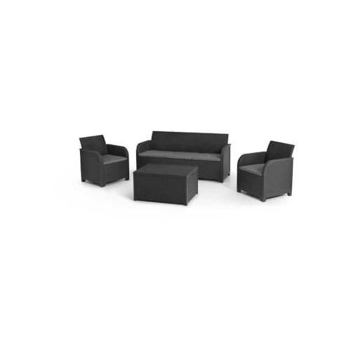 ALLIBERT by KETER Salon de Jardin Sanremo Storage 5 Places - Table Basse Coffre Range-Coussins - Imitation rotin tressé