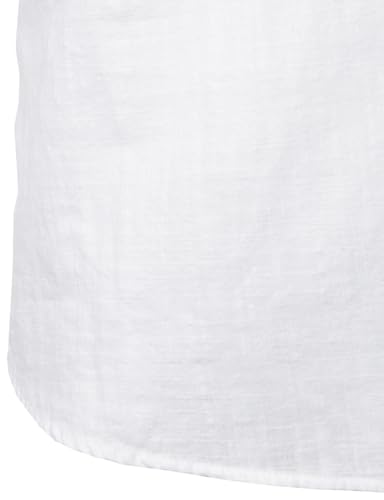 JEMITOP Men's Cotton Linen Lightweight Henley Shirt Casual Banded Collar Moisture-Wicking Short Sleeve T-Shirt for Summer Beach Vacation White L