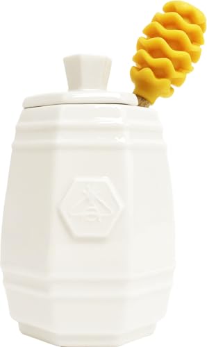 Prepara Ceramic Honey Pot and Dipper Set, Wood/Silicone