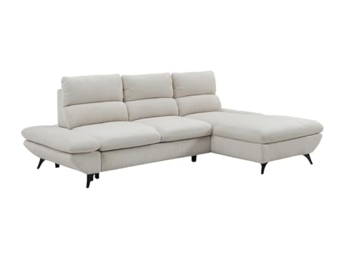 Vente-unique-Sofá esquinero Derecho Convertible con Respaldo deslizable de Pana Beige LIORI