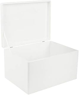 Creative Deco XXL Large White Wooden Storage Box Chest | 40 x 30 x 24 cm (+/-1 cm) | with Hinged Lid | Gift Box for Tool Dog Toy Shoes Clothes Kitchen Document Storage | Wood Keepsake Memory Craft