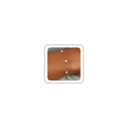 ZHESHY Gold Bracelet for Women Dainty 14K Gold plated Link Chian With Cubic Zirconia Cute Clover Charm Solid Waterproof Adjustable Stackable Trendy Gold Jewellery Birthday Gift