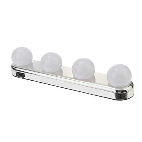 Lurrose Portable LED Makeup Light Suction Cups 4 Bulb Vanity Lights for Makeup Application No Drilling Required for Travel and Home Use