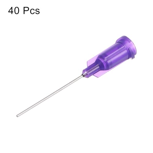 QUARKZMAN Industrielle Stumpfe Spitzen Kanülen 21G 1 Zoll Länge mit Luer Lock Schraubanschluss, Dosierkanüle für Flüssigklebepistole, 40 Stück (Lila)