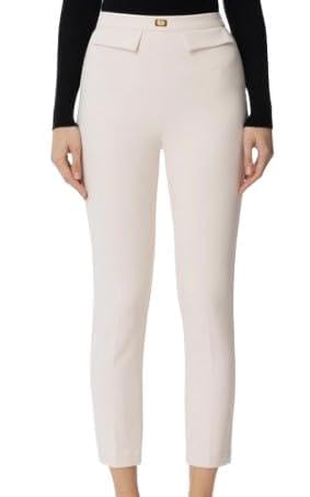 Elisabetta Franchi Pantalón Slim de crepe con placa Logo, Mantequilla., 44