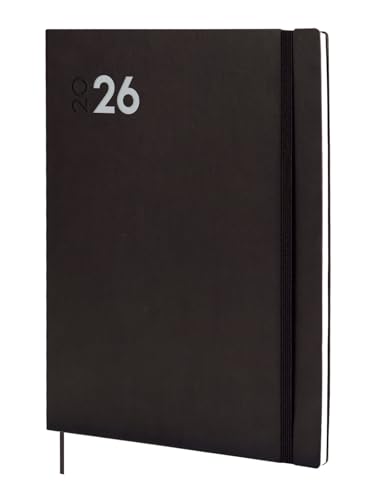 Finocam (フィノカム) - アジェンダ 2026 週間 縦向き | 1月~12月 (12ヶ月) | 2026年度アジェンダ ゴムバンドとドットリボン付き | マーラ ソフトカバー - ブラック - スペイン語