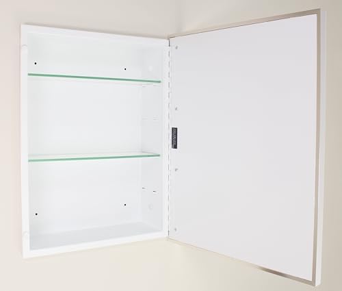 16x20 Parker Metro Metal Framed Rectangle Recessed Bathroom Medicine Cabinet, Floating Mirror, 14x18 in-Wall Opening, Powder-coated Steel, Adjustable Glass Shelves, Magnet Close, Chrome - Thumbnail 5