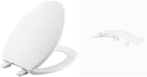 KOHLER 4774-0 Brevia Elongated Toilet Seat with Quick-Release Hinges And Quick-Attach Hardware For Easy Clean, White & Purewash Toilet Seat Attachment for Bidet functionality, 22860-0, White