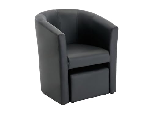 Vente-unique - Fauteuil Cabriolet et Pouf en Simili Noir Jovana