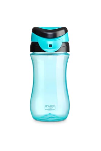 Chicco Travel Cup, Tasse für Kinder 2 Jahre, praktische Öffnung, integrierter Auslauf, luftdichter Verschluss, leicht zu tragen, Fassungsvermögen 350 ml, Hellblau