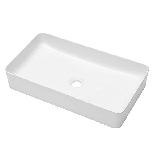 Couoko 24"X14" Rectangular Vessel Sink Modern Above Counter Bathroom Sink White Porcelain Ceramic Vessel Vanity Sink Art Basin #TOP1