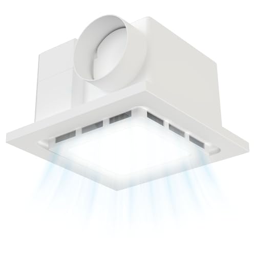 VntSmt Bathroom Exhaust Fan with 6000K Light & Humidity Sensor (120-90CFM) 1.0 Sone Auto Speed 4 Duct Ceiling Vent Fan for Bathroom Home