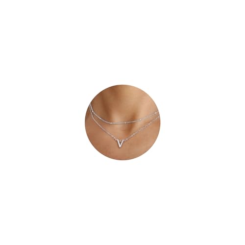 IEFWELL Silver Necklaces for Women - Initial Necklaces for Women, Silver Initial V Necklace for Women Trendy | Cute Necklaces for Women | Silver Jewelry for Women | Women Necklace | Jewelry for Women