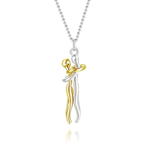 Jacklin F Collar con colgante de abrazo personalizado para pareja, collar de abrazo afectuoso grabado con 2 nombres para mujeres y hombres, para el día de San Valentín