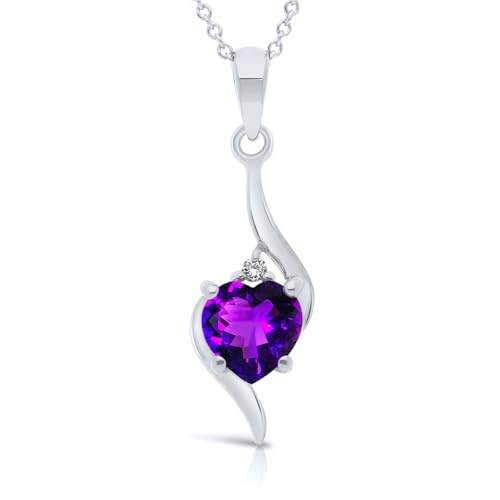 Collier Améthyste cœur Or Blanc 375 femme et pendentif diamant véritable Planetys