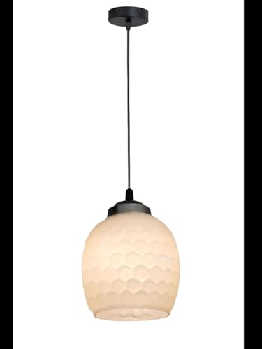 Image of Handmade White Pendent Light, Glass, Ceiling Lamp, Hanging Ceiling Decorative Chandelier, Home Decor Item (Honeycomb Glass) (with Bulb)