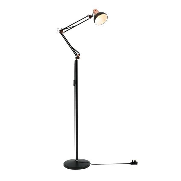 TEKLED Swing Arm Floor Lamp, Black and Copper, Modern Architect Standing Light with Rotatable Head, E27 Edison Screw, 186cm Tall, Stylish Design for Living Room and Office (Bulb Not Included)