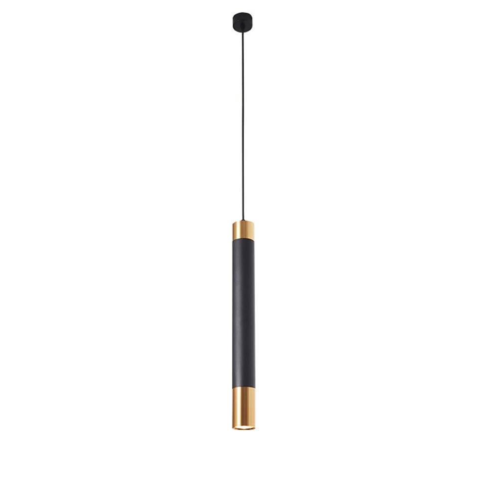 Lámpara colgante de diseño minimalista cilíndrico en negro y oro con foco lineal LED de 65 cm