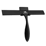 Squeegee for Shower Glass Doors, 11-Inch All-Purpose Silicone Shower Squeegee for Bathroom, Window Cleaning, with Anti-Rust Handle, Adhesive Hook, Silicone Hanging String, for Mirror, Tile (Black)