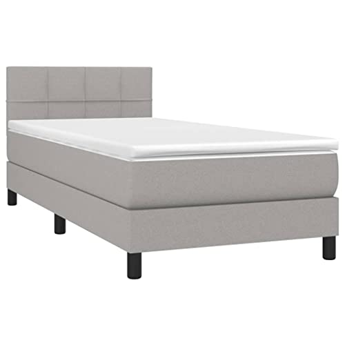 vidaXL Boxspringbett mit Matratze LED Bettgestell Einzelbett Polsterbett Bett Hotelbett Lattenrost Bettrahmen Schlafzimmerbett Hellgrau 100x200cm Stoff