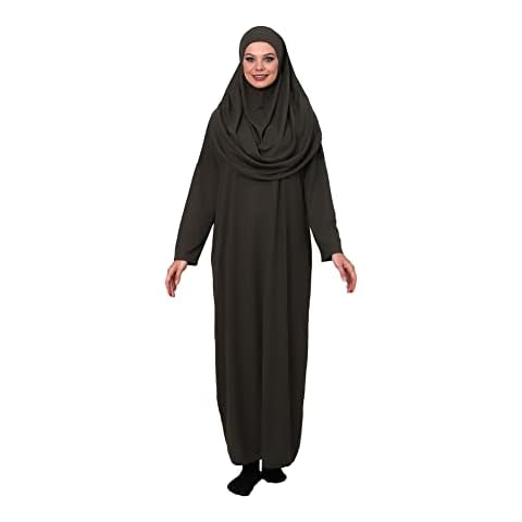 ihvan online Muslim Dresses for Women, One-Piece Long Sleeve Hijab Abaya Full-Length Islamic Prayer Dress, Khaki, Standart Sizes: 2-12 (XS-XXL) Cover