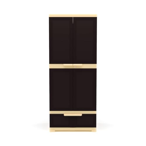Image of Nilkamal Freedom FMDR1BE Plastic Storage Wardrobe with 1 Bottom Drawer and Clothes Organizer |3-Year Warranty|Almirah for Home, Living Room, Bed Room|Adult & Kids|Weather Brown /Biscuit