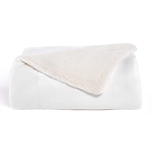 Sonive Sherpa Kuscheldecke Flauschig hochwertige Wohndecke, super weiche Fleecedecke als Wohnzimmerdecke Tagesdecke warmer Sofaüberwerf, Weiß, 229x229cm Cover