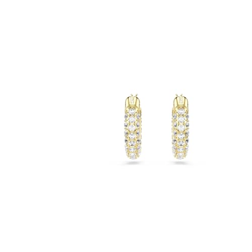 Swarovski Dextera hoop earrings, Pavé, Mini, White, Gold-tone finish2