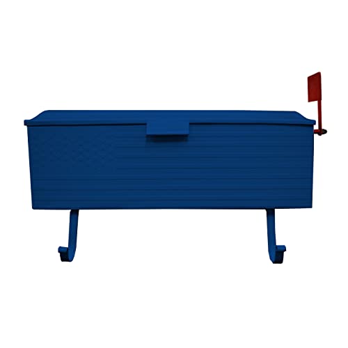 Image of Oakland Living AZ620-BLUE Blue Patriotic Metal Outgoing Mail Flag and Newspaper Hangers Wall Mounted Mailbox