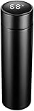 Garrafa Térmica De Inox Café, Água Quente e Frio C/Sensor De Temperatura Em Led 500 ML Parede Dupla Medidor Temperatura Squeeze Portátil (Preto)