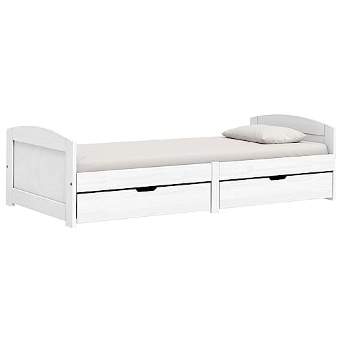 SECOLI Bett mit stauraum 90x200 Einzelbett mit 2X Schubkästen jugendbett 90x200 Tagesbett bettgestell Jugendzimmer Kojenbett Massivholz Kiefer-Weiß-Stauraumbett – Bild 4