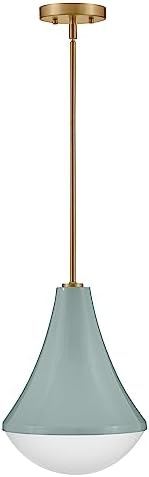 Lark Haddie 83417SF Modern Pendant Light, Customize Height from Even or Sloped Ceilings, Unique Mid Century Silhouette, Seafoam and Lacquered Brass