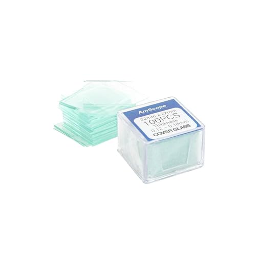 Image of AmScope BS-50P-100S-22 Pre-Cleaned Blank Ground Edge Glass Microscope Slides and 100pc Pre-Cleaned Square Glass Cover Slips Coverslips