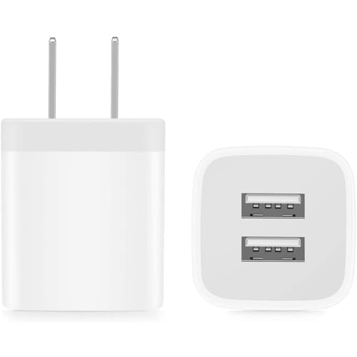 Power-7 USB Wall Charger, 2-Pack 2.1A/5V Dual Port USB Plug Power Adapter Charging Block Cube Compatible with iPhone 11/Xs Max/XR/X, 8/7/6S/6 Plus/5S, Samsung, LG, Moto, Kindle, Android Phones