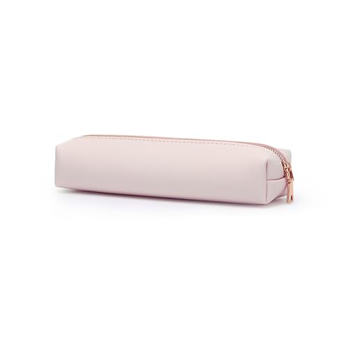Image of Faux Leather Color Pencil Case Multifuncional and Simple with Zipper for School (Pink,Faux Leather)