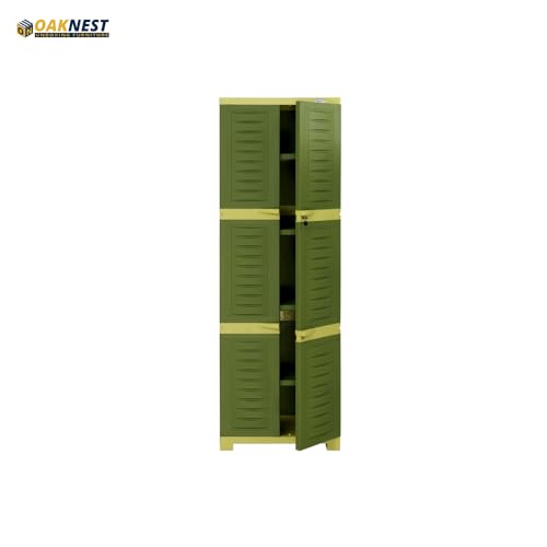 Image of Oaknest Supreme Fusion-03 Plastic Storage Cabinet | Compact & Multipurpose Storage Solution | Waterproof, Durable & Lightweight | Ideal for Home, Office & Garage | Green and Yellow