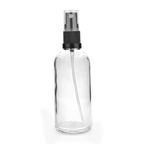 Image of 100ML Clear empty glass bottle With Black Mist Spray And Over Cap | Refillable | Leak Proof For Essential Oils | Reusalble | DIY Perfumes | DIY serums Pack Of -1