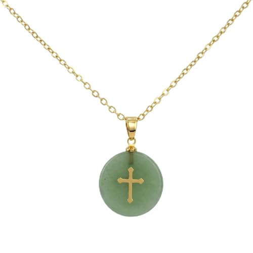 ZILENIU Cross Necklace for Women, Natural Green Jade...