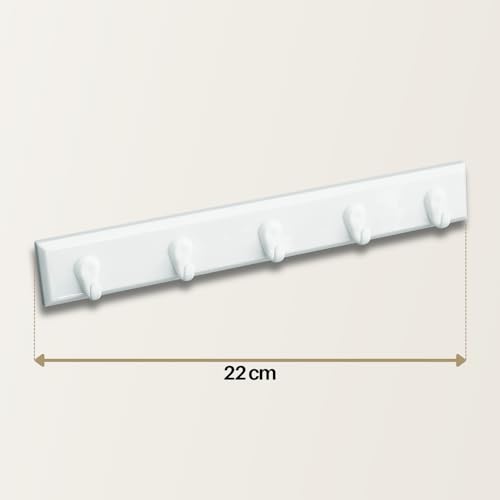 homeXpert Schlüsselleiste 5 Haken weiß 22cm – Hakenleiste Wand zum Kleben oder Schrauben – Schlüsselboard Garderobenleiste Schlüsselhaken Wandhaken Flur Küche