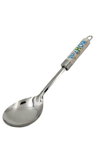 Image of Kitchen Tools Stainless Steel (Food Grade) Heavy Gauge Classic Solid Oval Spoon (Serving Spoon) Chamcha for Serving Rice /Pasta /Subzi (Size 27 cm) (2-Piece)