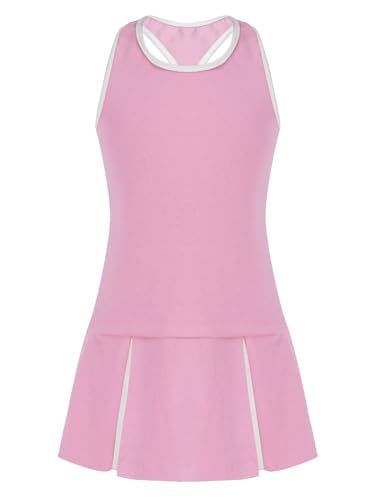 Kids Girls Pleated Tennis Golf Dress Workout Outfits Solid Color Sleeveless Sports Dress with Shorts3