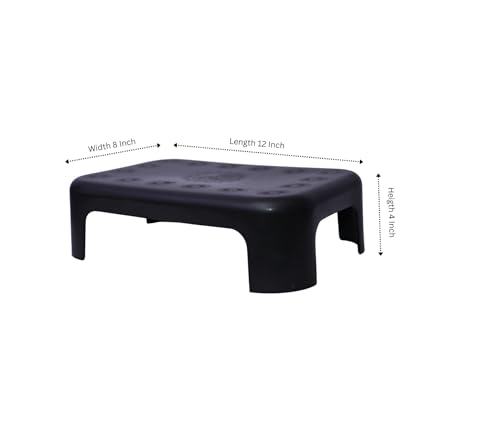 Image of Heavy-Duty Rectangle Bath Patla Stool | Strong & Durable Plastic Bathroom Stool for Home & Utility Use | Anti-Slip Design | 30x20x10 cm | Black | Pack of 2