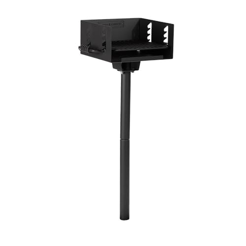 Ash & Ember Park-Style Grill, 256 Sq. In Charcoal Grill, 16.5x16x8, Single Post Outdoor Cooking Grill for Backyard BBQ, Camp Grilling Barbecues, Small-Sized Parties, Grill Delicious Meats, Vegetables
