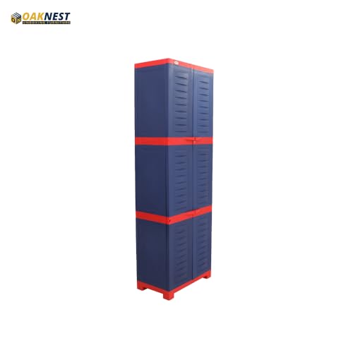 Image of Oaknest Supreme Fusion-03 Plastic Storage Cabinet | Compact & Multipurpose Storage Solution | Waterproof, Durable & Lightweight | Ideal for Home, Office & Garage | Red and Blue