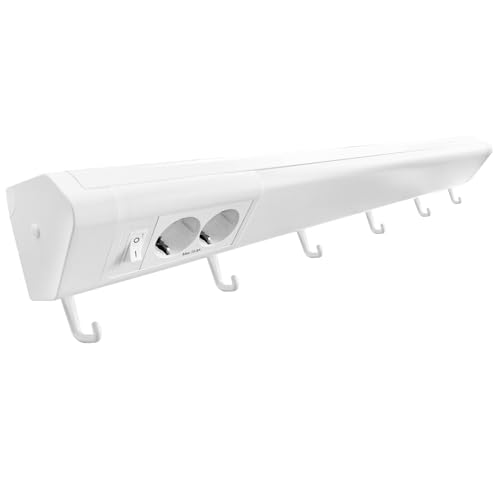 ALUSSO Unterbauleuchte mit Steckdosen 76cm, 15W 1300lm LED Werkbankleuchte mit 6 Haken, 4000 Kelvin Neutralweiß LED Unterbauleuchte 230V, weiß