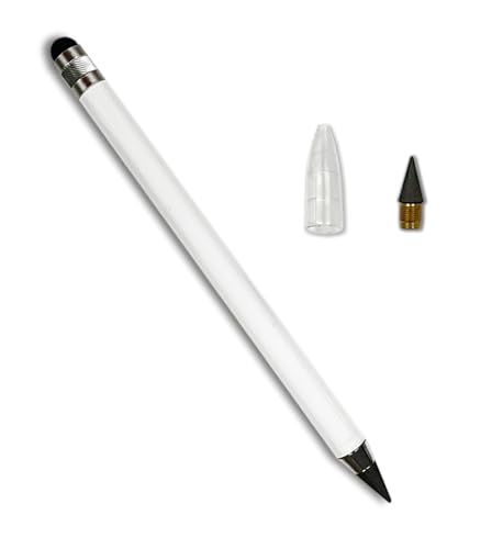 Fame Project メタルペンシル & タッチペン 替芯付き メタル鉛筆 HB 大人の鉛筆 無限鉛筆 削らない 金属先端 折れない 消しゴムで消せる タッチペン付 白 ホワイト